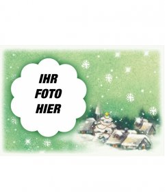 Postkarte zu Weihnachten mit schneebedeckten Weihnachten Landschaft Hintergrund gratulieren