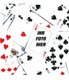 Fotomontage machte eine Menge Poker-Karten umgedrehten ungeordneten, mit einem Q von Herzen in der Mitte des Bildes. In diesem Menü können Sie ein Bild einfügen