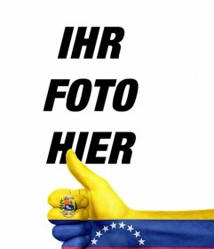 Legen Sie eine Hand mit Daumen nach oben und der Flagge von VENEZUELA in Ihren Fotos