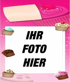 Geburtstagskarte in rosa Farben dekoriert mit Cupcakes, um ein Foto in den Hintergrund zu stellen