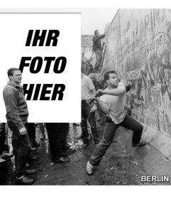 Fotomontage der Fall der Berliner Mauer im Jahr 1989 zu deinem Bild neben dem Bild zu setzen
