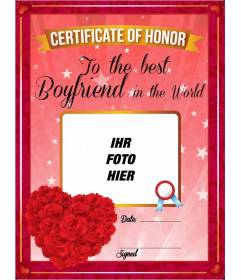 Romantische anpassbare Zertifikat an den besten Freund in der Welt mit einem Herz