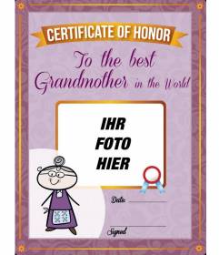 Diplom zum Ausdrucken und individuell mit einem Foto von Ihrer Großmutter online kostenlos