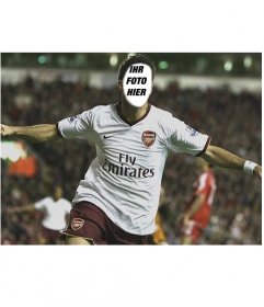 Fotomontage, ein Gesicht zu Cesc Fabregass mit dem Arsenal-Shirt setzen den Fußballspieler