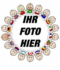 Foto-Rahmen mit Rand für Kinder aller Nationalitäten mit ihren Fahnen
