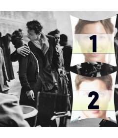 Collage für zwei Bilder mit einer Romanze Szene im Paris der 50er Jahre
