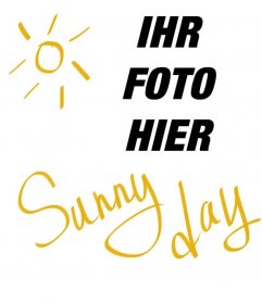 Quadratische Collage mit der Sonne und gelben Text, der "Sunny Day", um auf Ihre Fotos setzen sagt