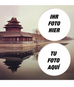 Collage für zwei Fotos mit einer Landschaft von der Verbotenen Stadt in China