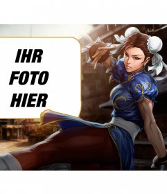 Collage mit Chun-Li aus Street Fighter treten, während Sie aufmerksam zu
