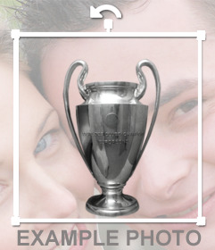 Champions-League-Cup auf den Fotos als dekorative Sticker hinzuzufügen