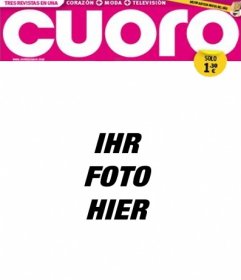 Ihr Bild in einem Rahmen, den Deckel einer Boulevardzeitung Magazin namens Cuoro nachahmt