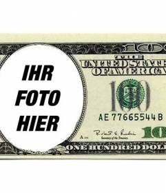 Fotomontage aus einem 100-Dollar-Note zu Ihrem Foto nach innen setzen und begeistern Sie Ihre Freunde