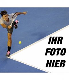 Fotomontage mit Roger Federer und Ihr Bild auf dem Tennisplatz