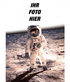 Fotomontage mit dem berühmten Foto von Neil Armstrong auf dem Mond