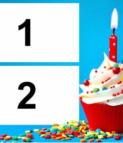Collage für zwei Fotos mit Geburtstag Cupcake