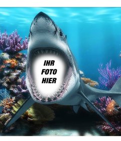 Ihr Foto im Mund von einem Hai unter dem Meer mit diesem Spaß Fotomontage