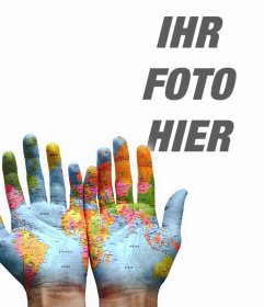 Fotoeffekt der Hände mit der Welt für Ihr Foto 