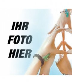 Photo-Effekt mit den Händen machen das Peace-Zeichen