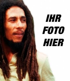 Erstellen Sie eine Fotomontage mit Bob Marley von Ihrer Seite Laden eines Bildes Online Zugabe ein Satz frei