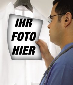 Fotomontage, in der ein Arzt untersucht ein Röntgenbild, in dem Sie Ihr Bild zu setzen