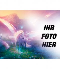 Fantasie Fotomontage Ihr Foto mit weißen Einhörner auf eine fantastische Traumlandschaft setzen