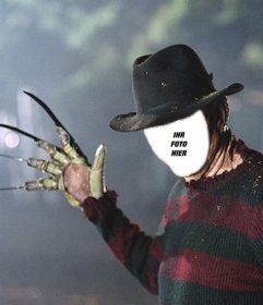Fotomontage von Freddy Krueger für Halloween. Werde das berühmte Mörder Nightmare on Elm Street und sich in die Träume der deine Feinde