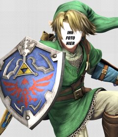 Editierbare Fotomontage sein Link aus dem Spiel Zelda zu den Helden von Nintendo-Videospiele mit diesem Online-Effekt Transform