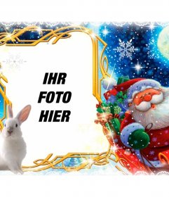 Fotorahmen mit Santa Claus und seinen Schlitten mit Ihrem Foto zu personalisieren
