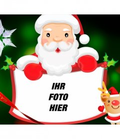 Fotomontage mit dem Weihnachtsmann, um das Foto mit dem Text frohe Feiertage setzen