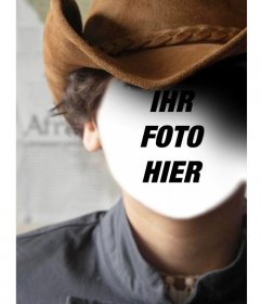 Fotomontage mit dem Porträt eines Cowboys, wo Sie Ihr Gesicht hinzufügen können ein Bild mit einem Cowboy-Hut mit Ihrem Bild Bearbeitung dieser Montage