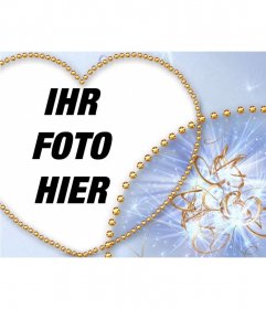 Heart shaped Fotorahmen mit goldenen Knöpfen und blauen Hintergrund