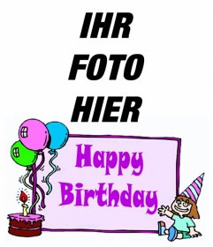 Girl "s Geburtstag Karte mit den Worten "Happy Birthday" und einem Kuchen mit Luftballons. Um Ihr Foto zu machen