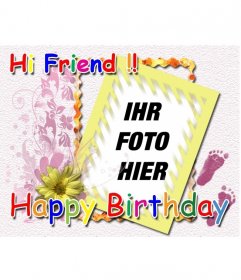 Geburtstagskarte mit dem Text Hallo Freund Happy birthday Farbe und mit individuellen Fotos