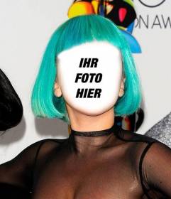 Fotomontage von Lady Gaga mit einem grünen Frisur, wo Sie Ihr Gesicht kann sich 