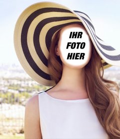 Fotomontage zu bearbeiten von Lana del Rey mit einem großen Hut in der Sonne aufwirft