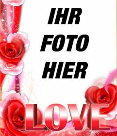 Liebe Bilderrahmen mit Rand der Rosen und das Wort LOVE in groß. Um mit Ihren Fotos machen