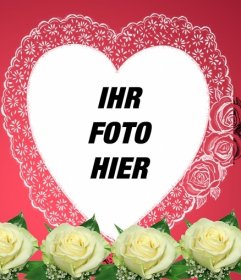 Fotomontage aus einem romantischen rosa in Ihrem Foto erscheint in einem herzförmigen Rahmen von Blumen und Geschenkpapier begleitet. Ideal für Liebhaber. Zum Senden von E-mail diese Valentine