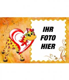 Giraffe Photo Frame in der Liebe innerhalb eines Herzens. Setzen Sie Ihr Foto innerhalb des Rahmens