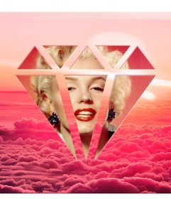Fotomontage zwischen rosa Wolken, um das Foto in einer Diamantform legen