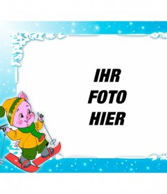 Personalisierte Fotorahmen mit einem Schwein Skifahren, vor allem für Kinder