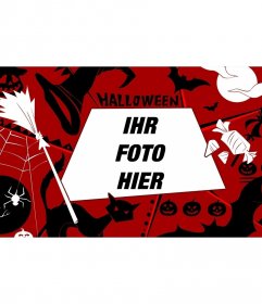 Fotorahmen mit einem roten Hintergrund und Halloween-Motive 