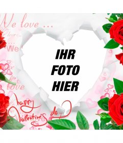 Romantische Rahmen mit Rosen und einem Herzen, um Ihre Fotos einfügen