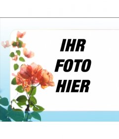 Digitaler Bilderrahmen für Ihr Foto. Es ist eine grüne Pflanze mit Blättern Blütenblätter simuliert orange-roten Farbton