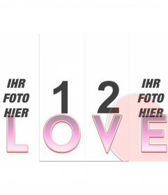 Rahmen für die Herstellung Ihrer Fotomontagen mit 4 Fotos hinter dem Wort "Liebe"