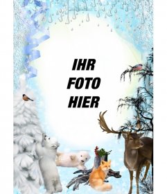 Winter-Fotomontage mit mehreren Tieren