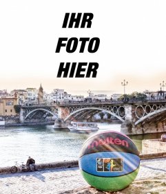 Fotomontage mit einem Basketball in Sevilla