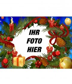 Weihnachtsbilderrahmen mit einer Girlande mit Kerzen 