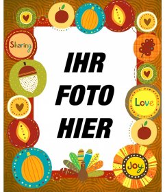 Fotorahmen mit dekorativen Aufkleber des Thanksgiving Day 
