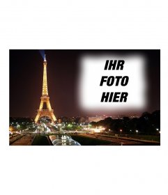 Setzen Sie Ihr Bild im Hintergrund einer Postkarte vom Eiffelturm und Paris in den Hintergrund