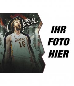 Fotomontage mit Basketball-Spieler Pau Gasol